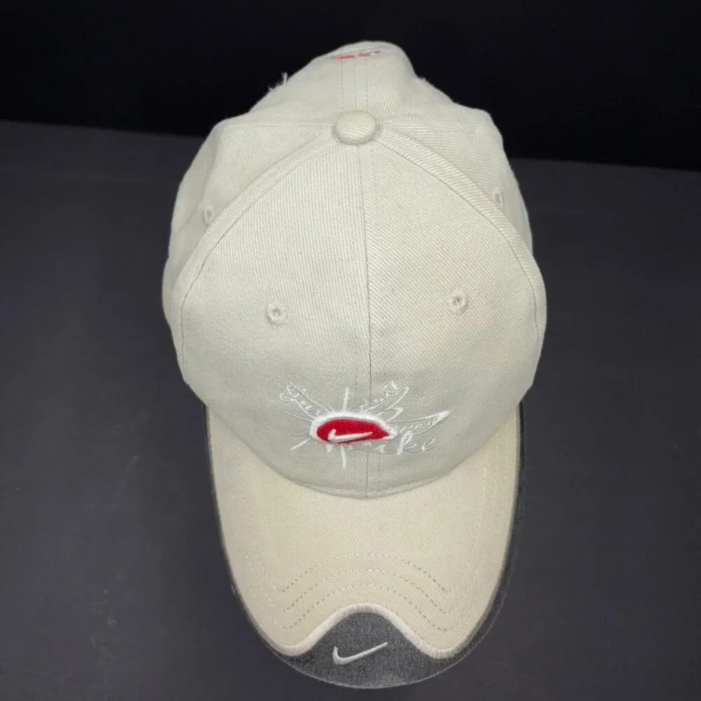 Vintage 2005 Nike ACG Cap Hat Beige Red Swoosh Logo Made In Korea Y2K - Picture 7 of 10